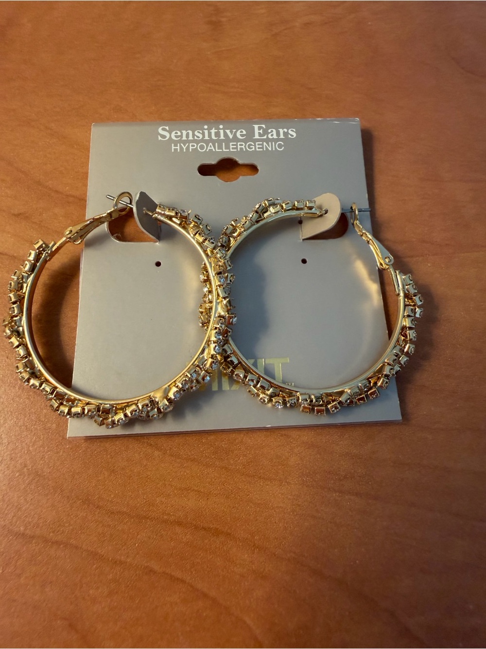 Hypoallergenic Gold tone Crystal Hoop Earrings for Sensitive Ears